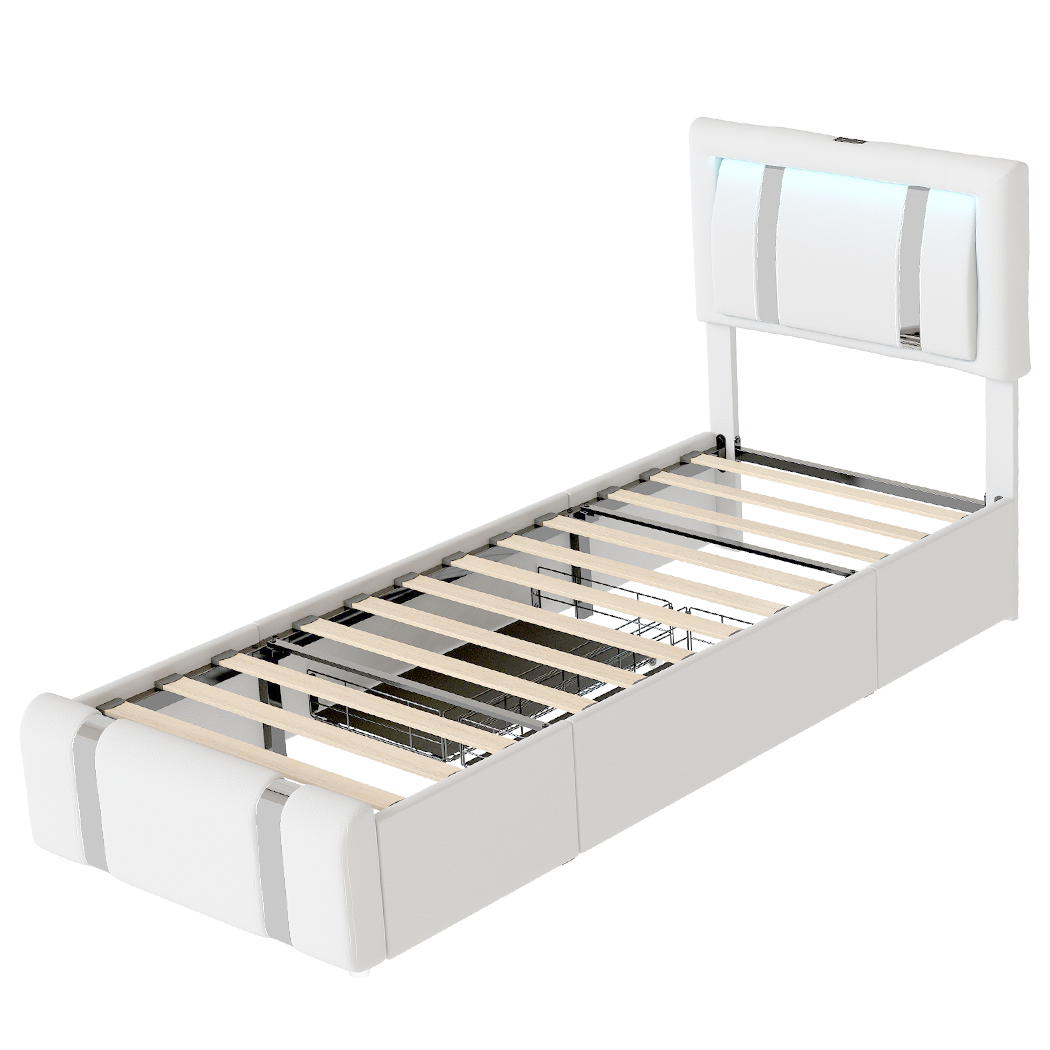 Levede Single Bed Frame Leather Headboard RGB 2 Drawers