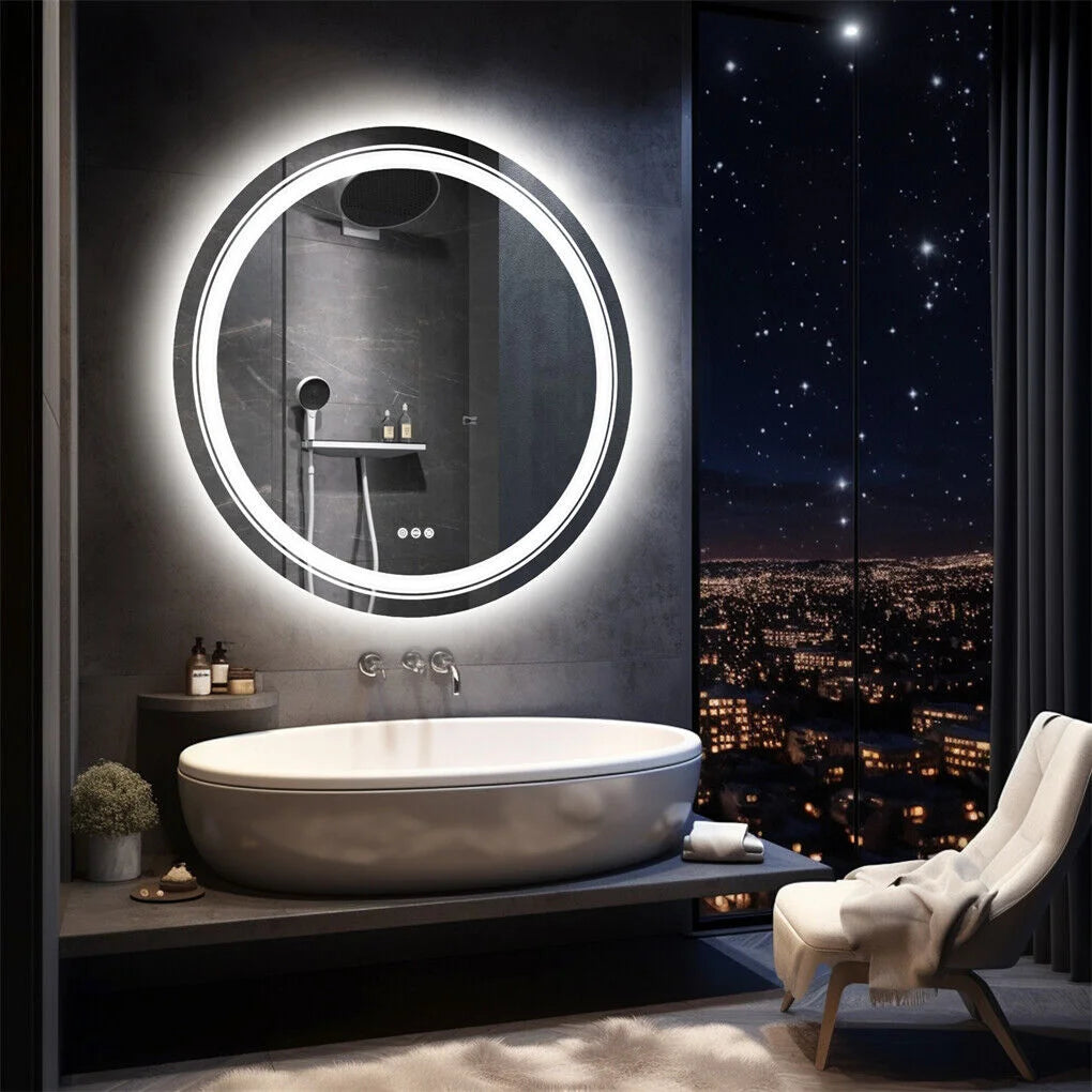 60cm LED Bathroom Mirror Anti-fog Circle Backlit HD - Home