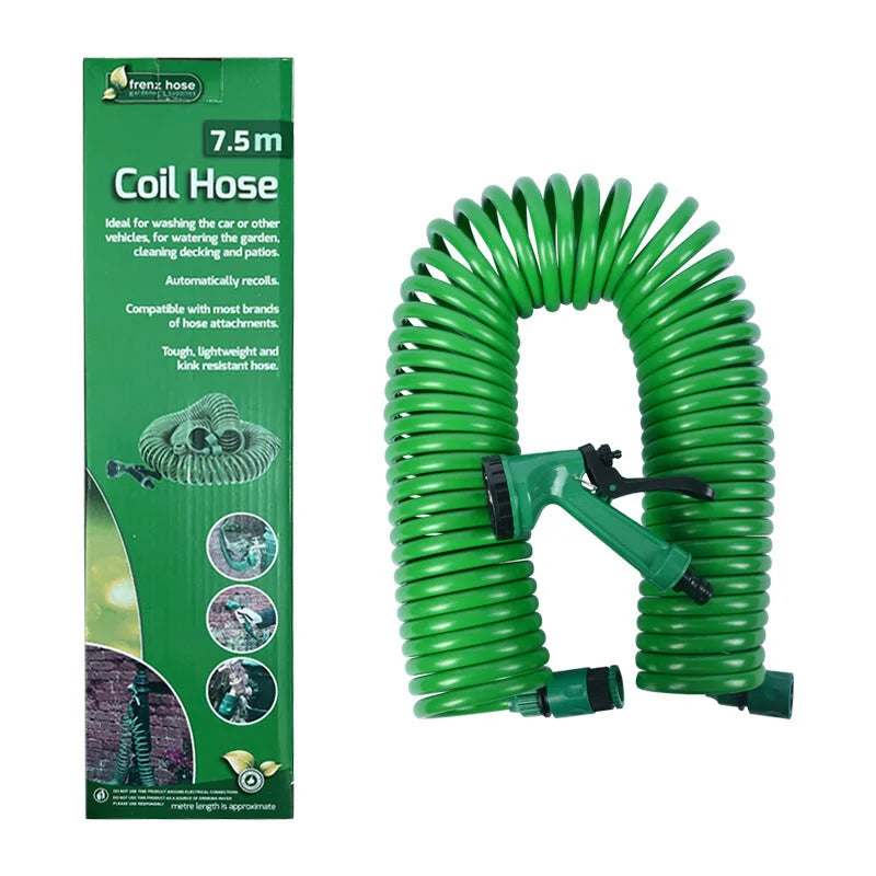 7.5m Retractable Spring Garden Hose with 5-Function Spray