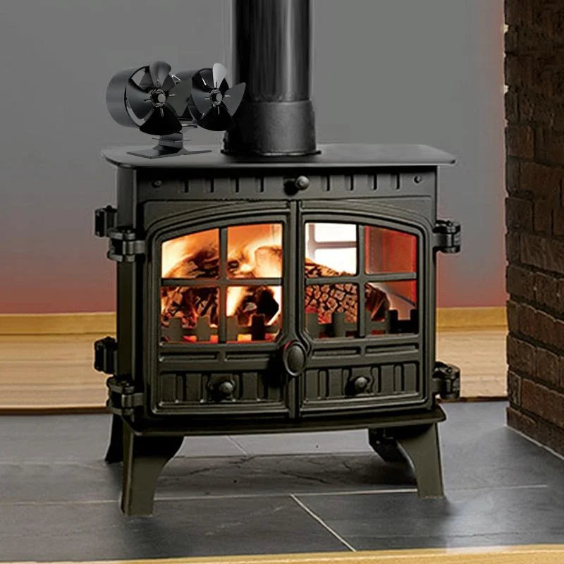 8-blade Double Head Heat Powered Stove Fan - Aluminum