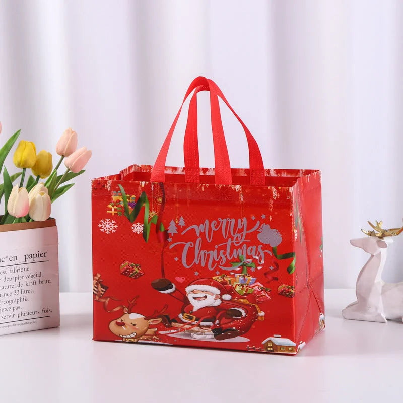8-Pack Christmas Red Non-Woven Tote Bags(32 x 25 x 17 CM)