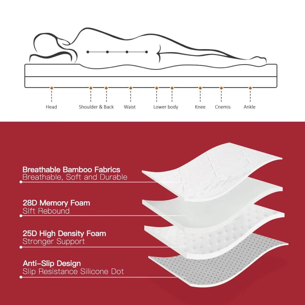 8cm Memory Foam Mattress Topper with Bamboo Cover - Single