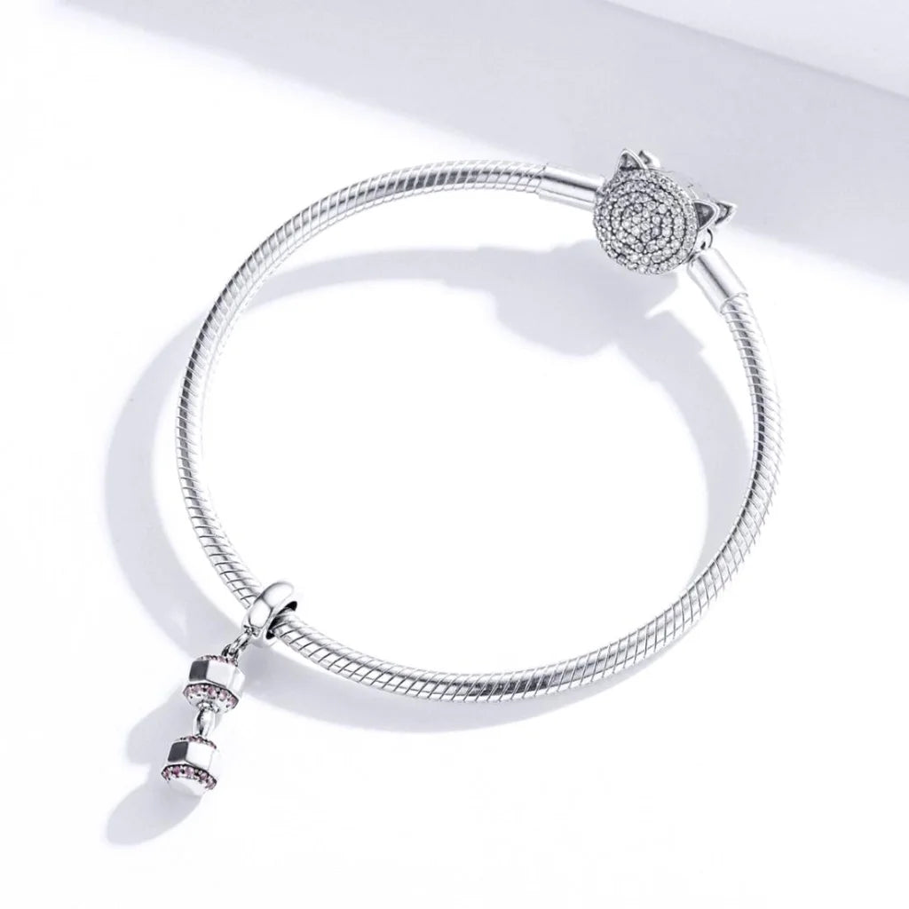925 Sterling Silver Fitness Dumbbell Pendant For Diy