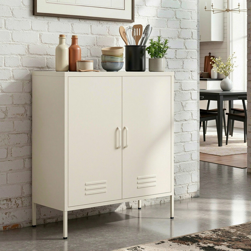 Sweetheart Metal Locker Storage Shelf Organizer Cabinet Buffet Sideboard - White