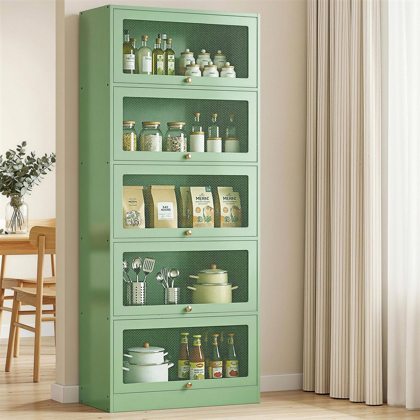 Buffet Sideboard Cupboard Cabinet Storage Mesh Doors Metal - Green ELIA