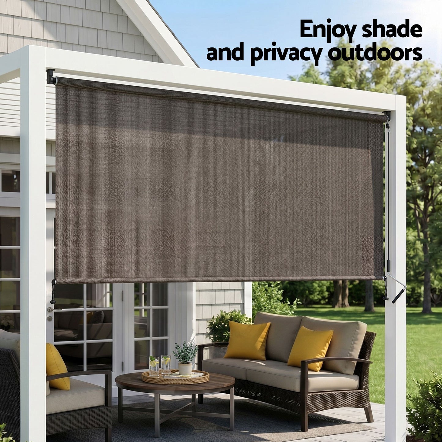 Outdoor Blinds Light Filtering Roll Down Awning Shade 3X2.5M - Brown