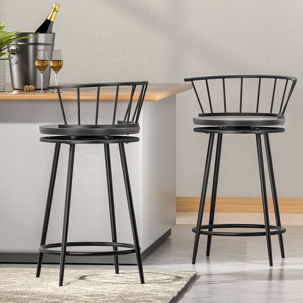 Bar Stools Set of 2 Swivel Metal Chairs