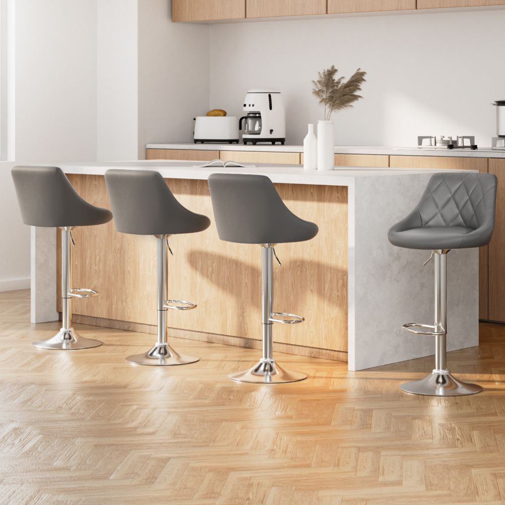 Bar Stools Set of 4 PU Leather Diamond Style - Grey