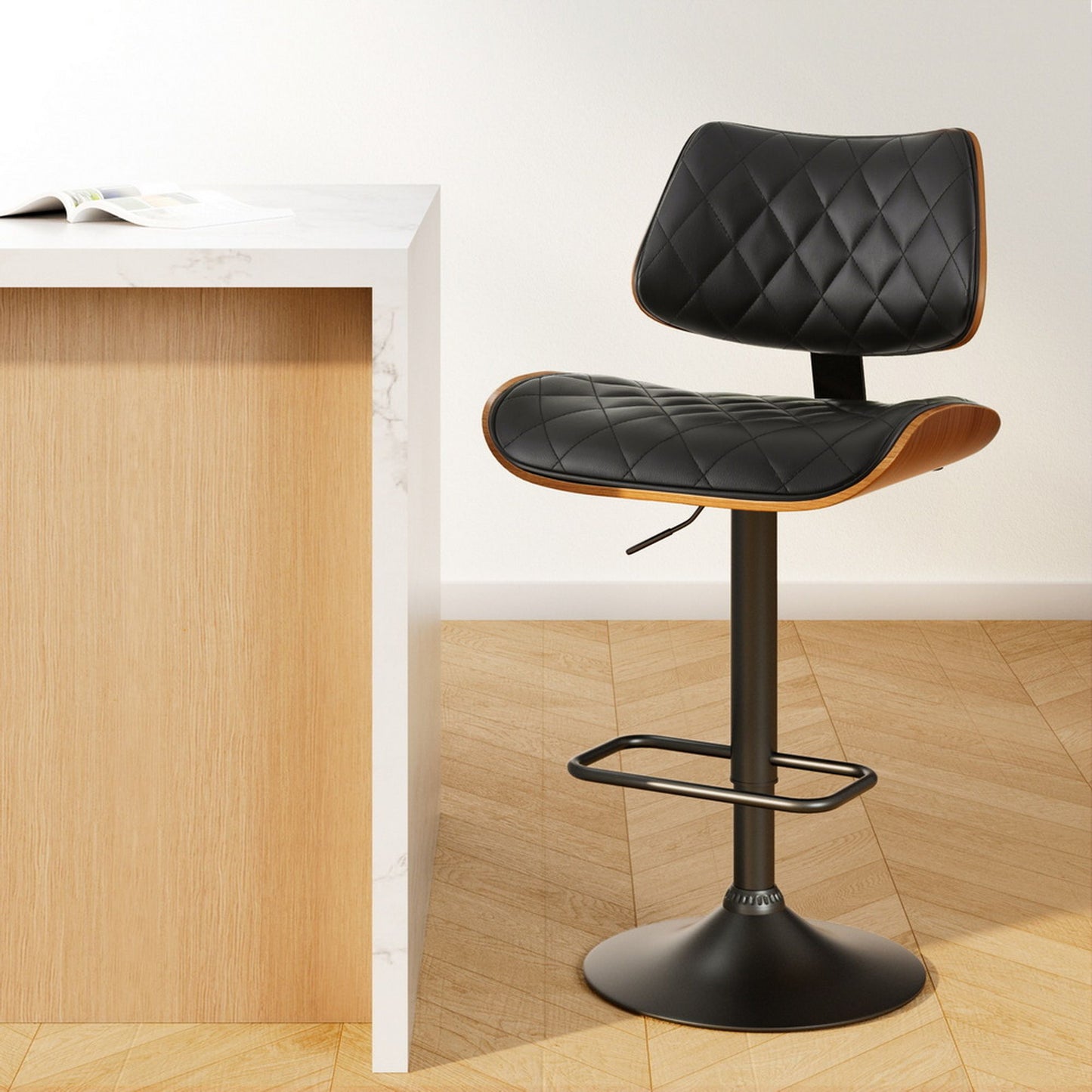 Kitchen Dining Chairs Gas Lift Stool Wooden Leather Black Bar Stools