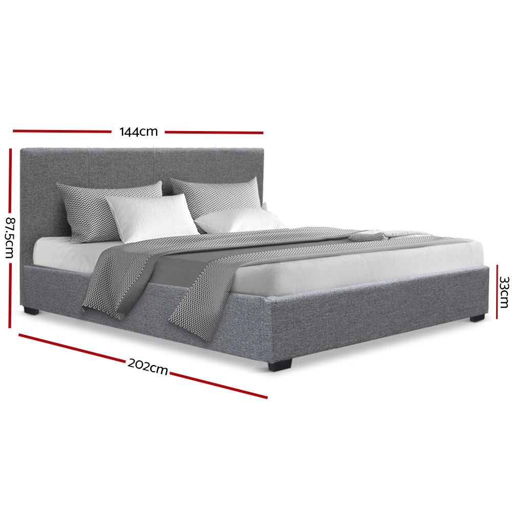 Bed Frame Double, Fabric, Grey