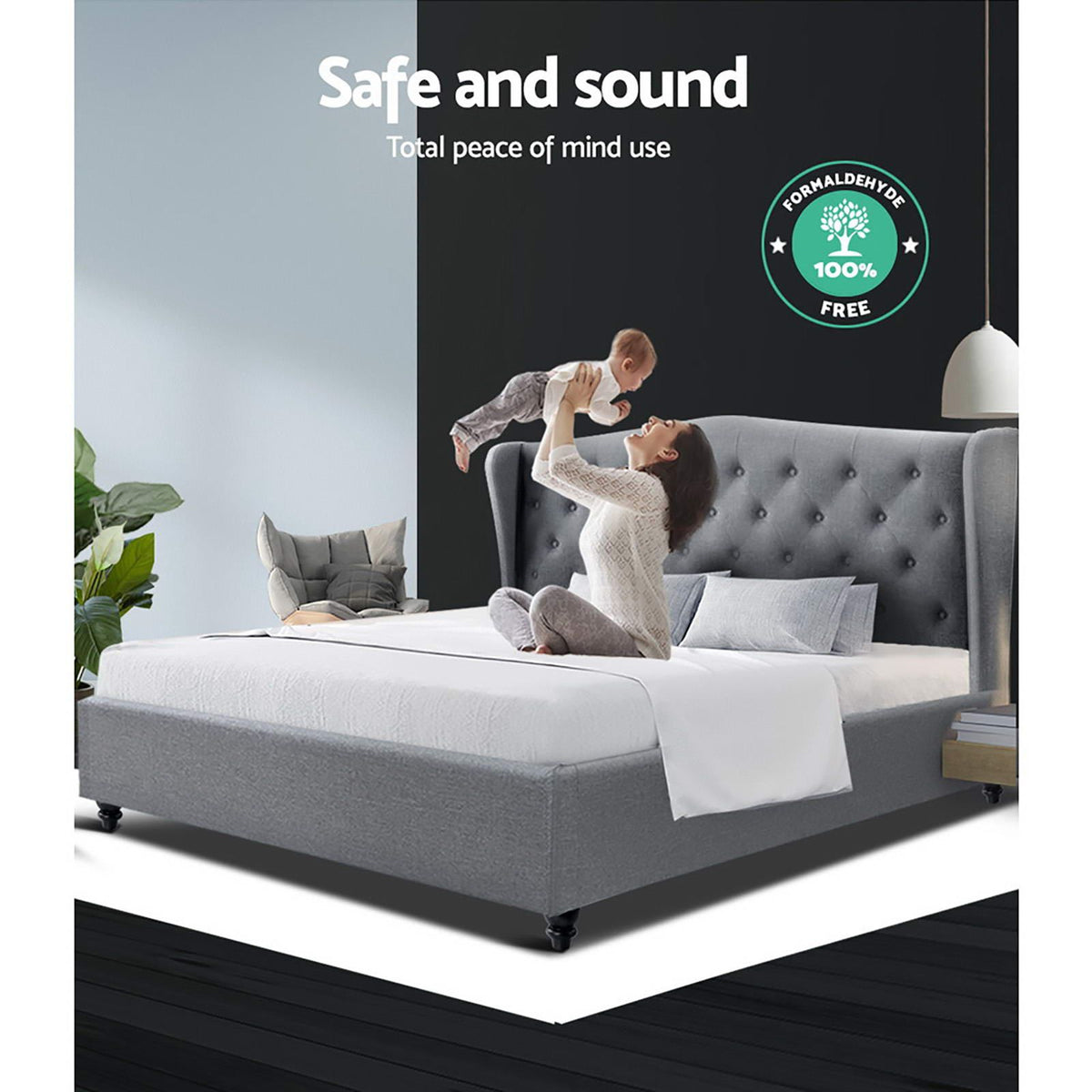 Bed Frame Fabric Pier - Grey Queen