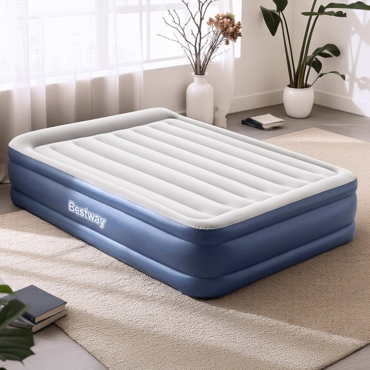 Queen Air Bed Inflatable Mattress Sleeping Mat Battery Built-in Pump