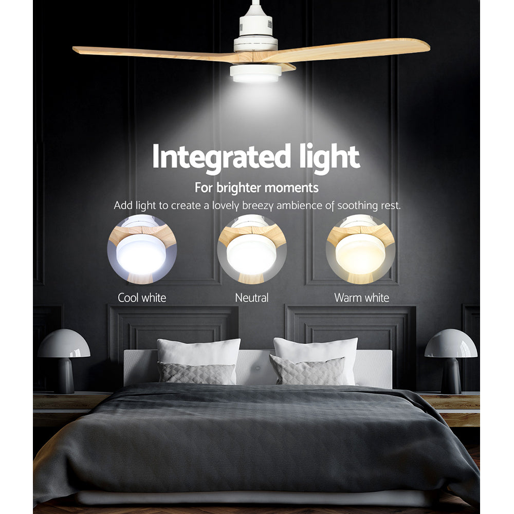 Ceiling Fan 52'' AC Motor LED Light with Remote - Light Wood