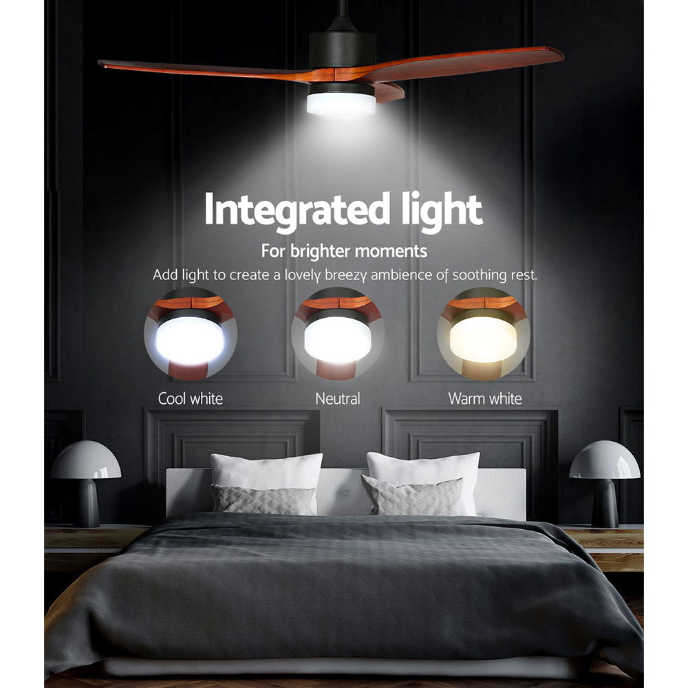 Ceiling Fan 52'' AC Motor 3 Blades with Light - Dark Wood