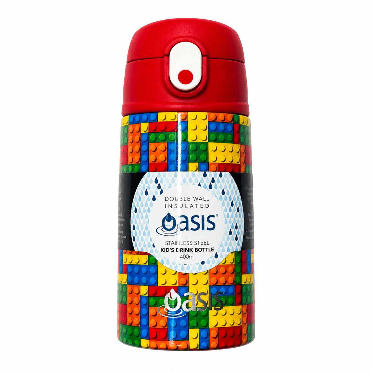 OASIS Kids' Insulated Stainless Steel Sipper Bottle 400ml - Bricks
