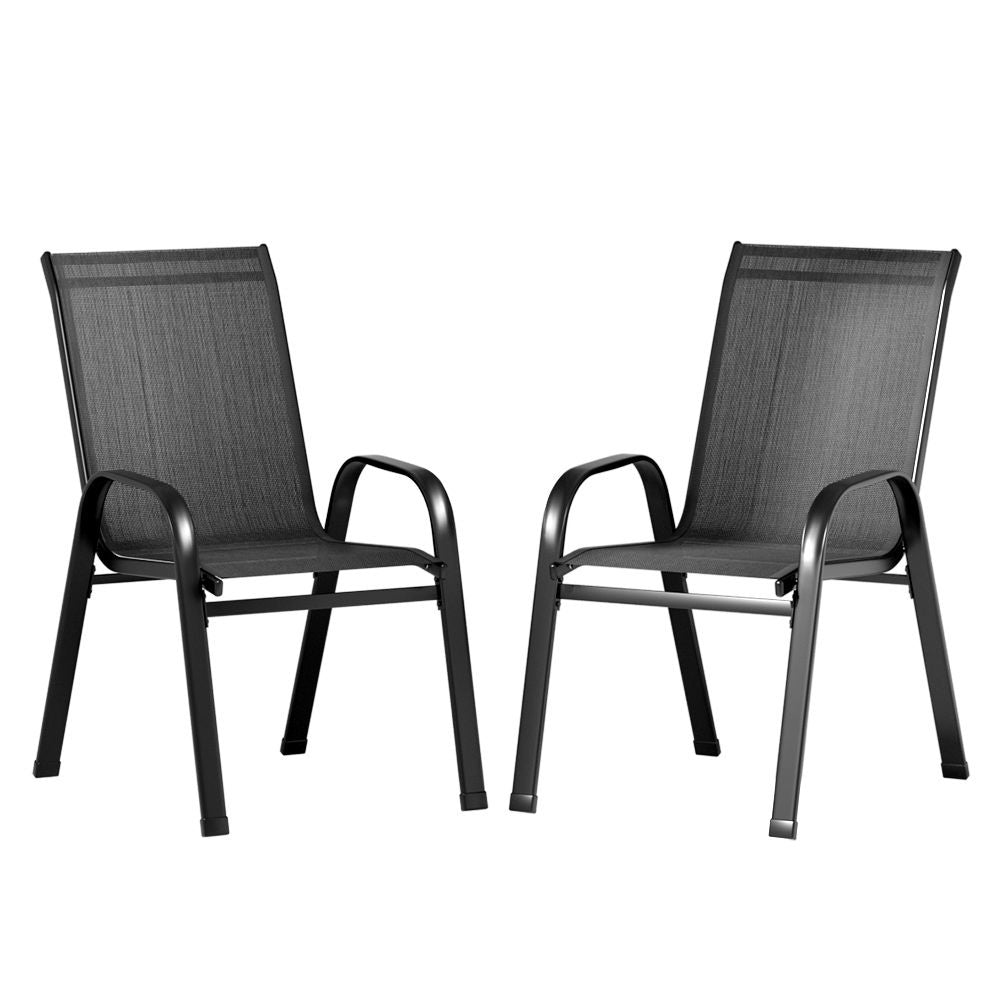 Outdoor Dining Chairs Set of 2 Stackable Lounge Patio Furniture - Black