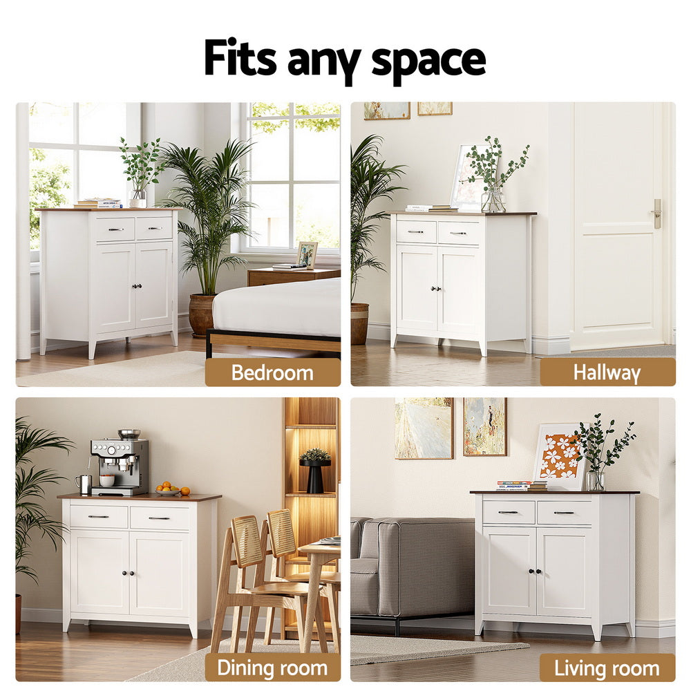 White 2 sideboard cabinet with buffet kitchen cupboard hallway