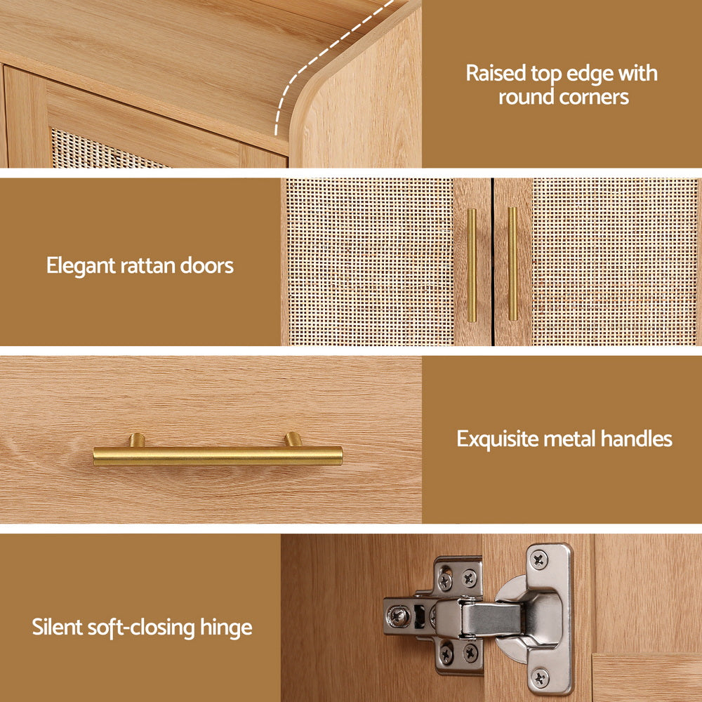 artiss buffet sideboard hutch storage cabinet kitchen cupboard hooks rattan pine FURNI RAT open storage detail