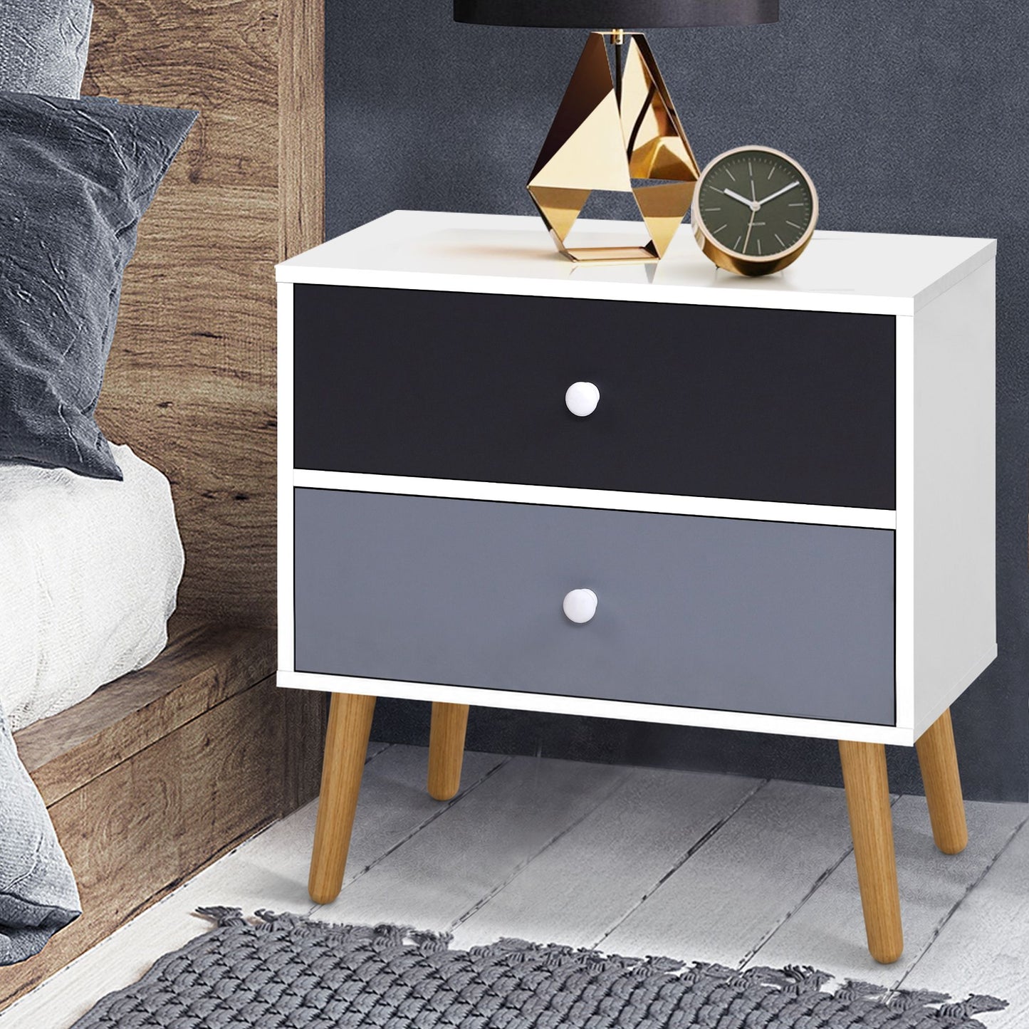 Bedside Tables Drawers Side Table Bedroom Storage Cabinet Lamp