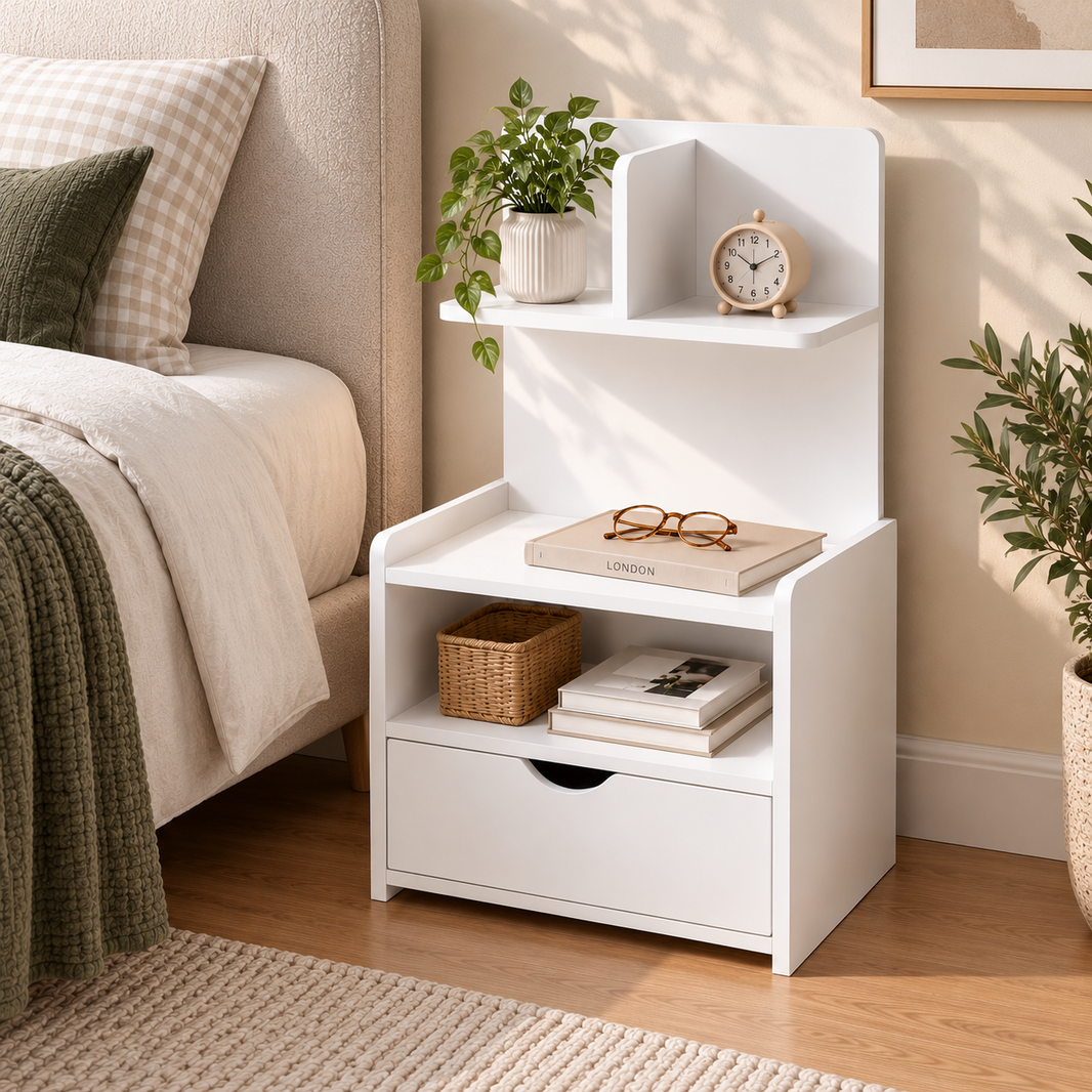 Bedside Table Cabinet Shelf Display Drawer Side Nightstand Unit Storage