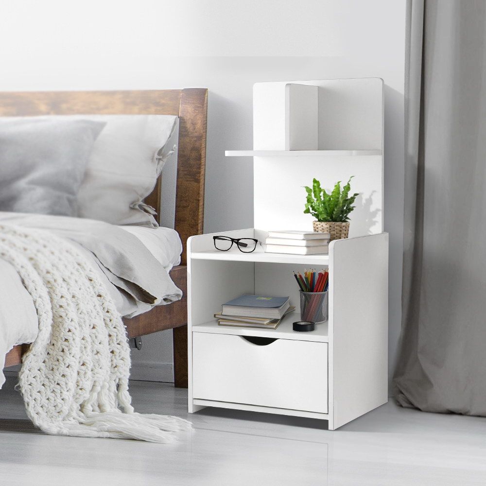 Bedside Table Cabinet Shelf Display Drawer Side Nightstand Unit Storage