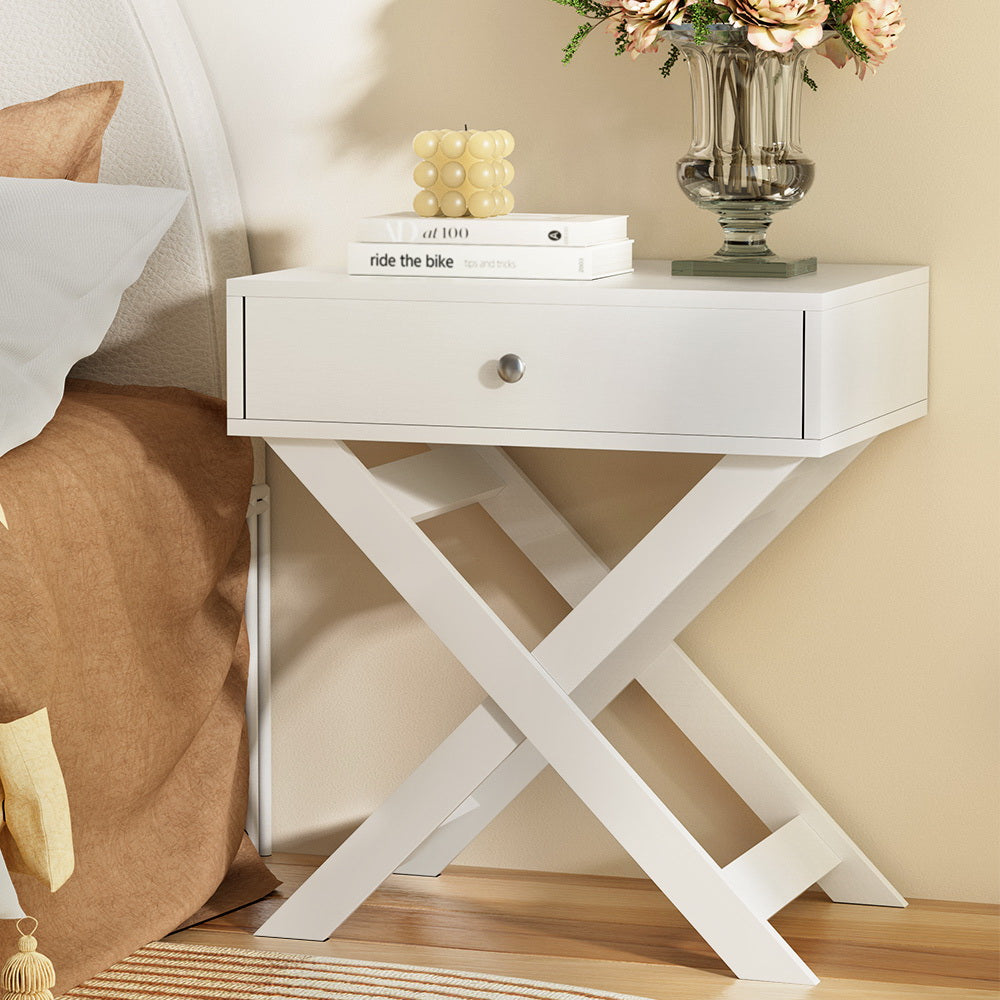 Table Drawers Side Table Storage Cabinet White Qara Furni