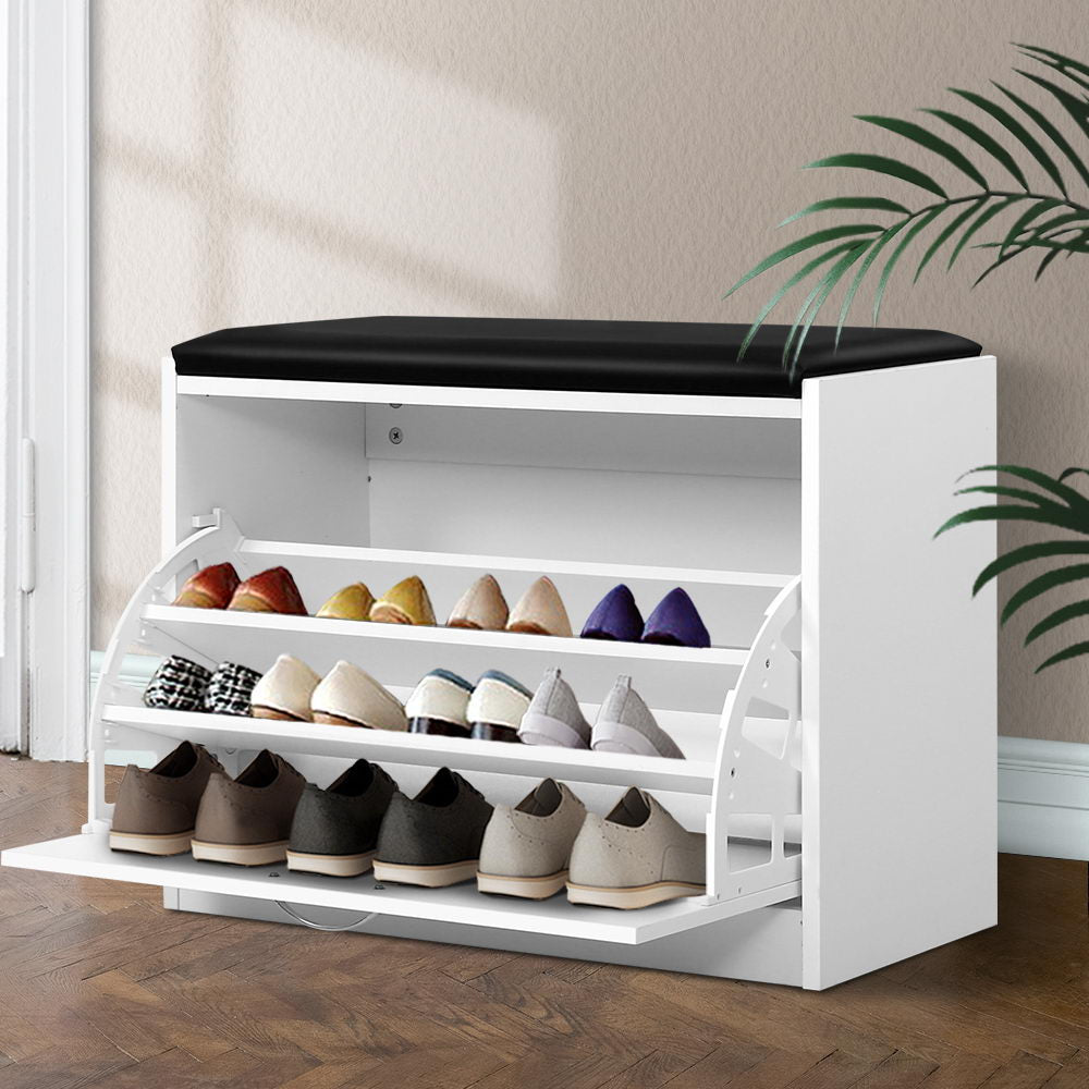 Shoe Cabinet Bench Shoes Storage Rack Organiser with Drawer - White 15 Pairs