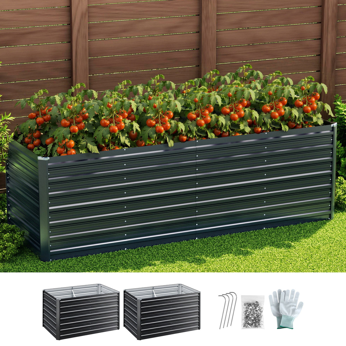 Garden Bed 240X80X77CM Galvanised Raised Steel Instant Planter 2N1