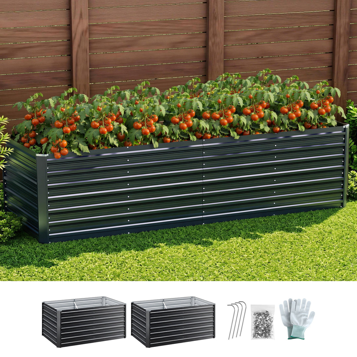 Raised Garden Bed, 320×80×77cm, Galvanised Steel 2‑in‑1 Planter