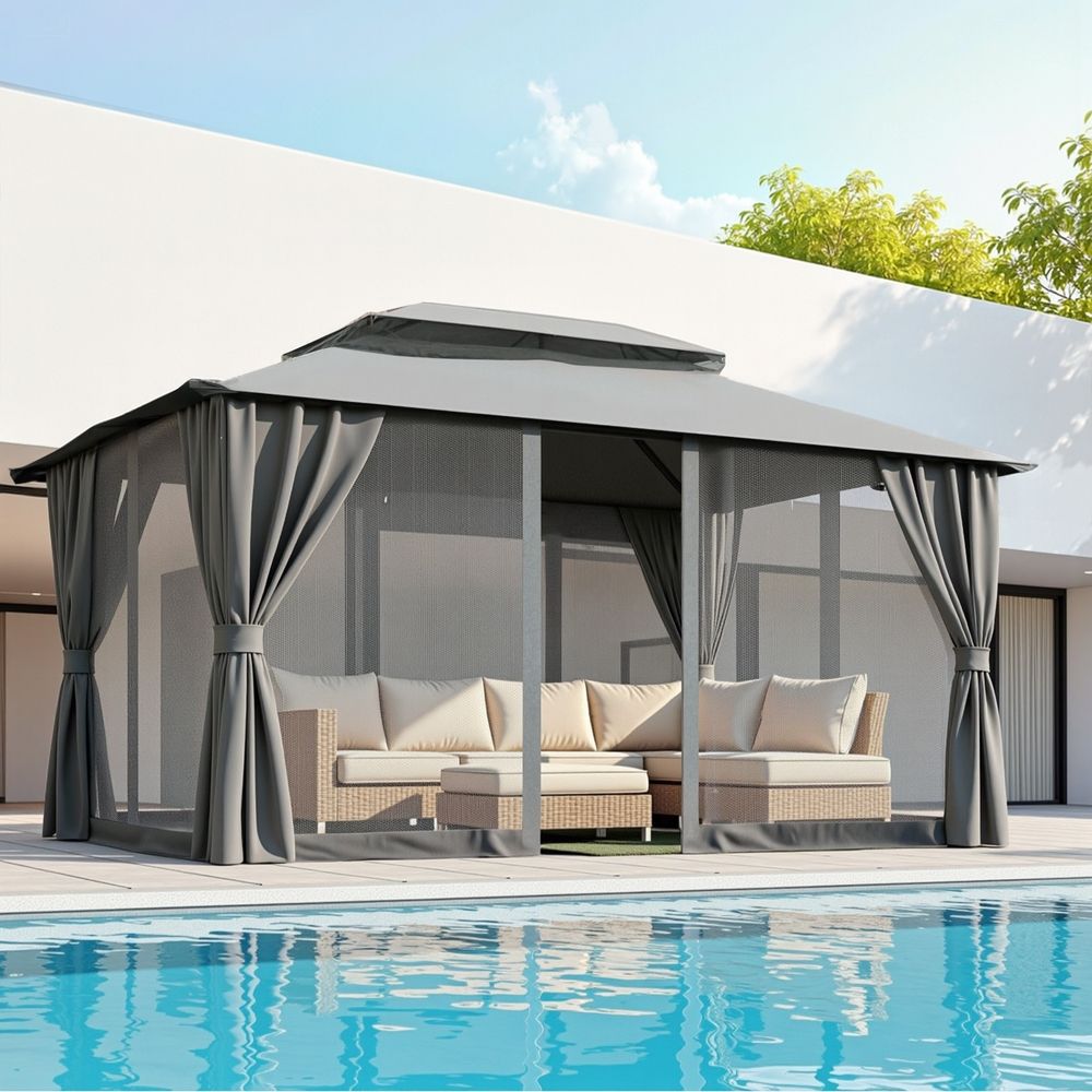 Instahut Gazebo 3x4m Canopy Outdoor Steel Frame Patio Tent Curtains Marquee Grey