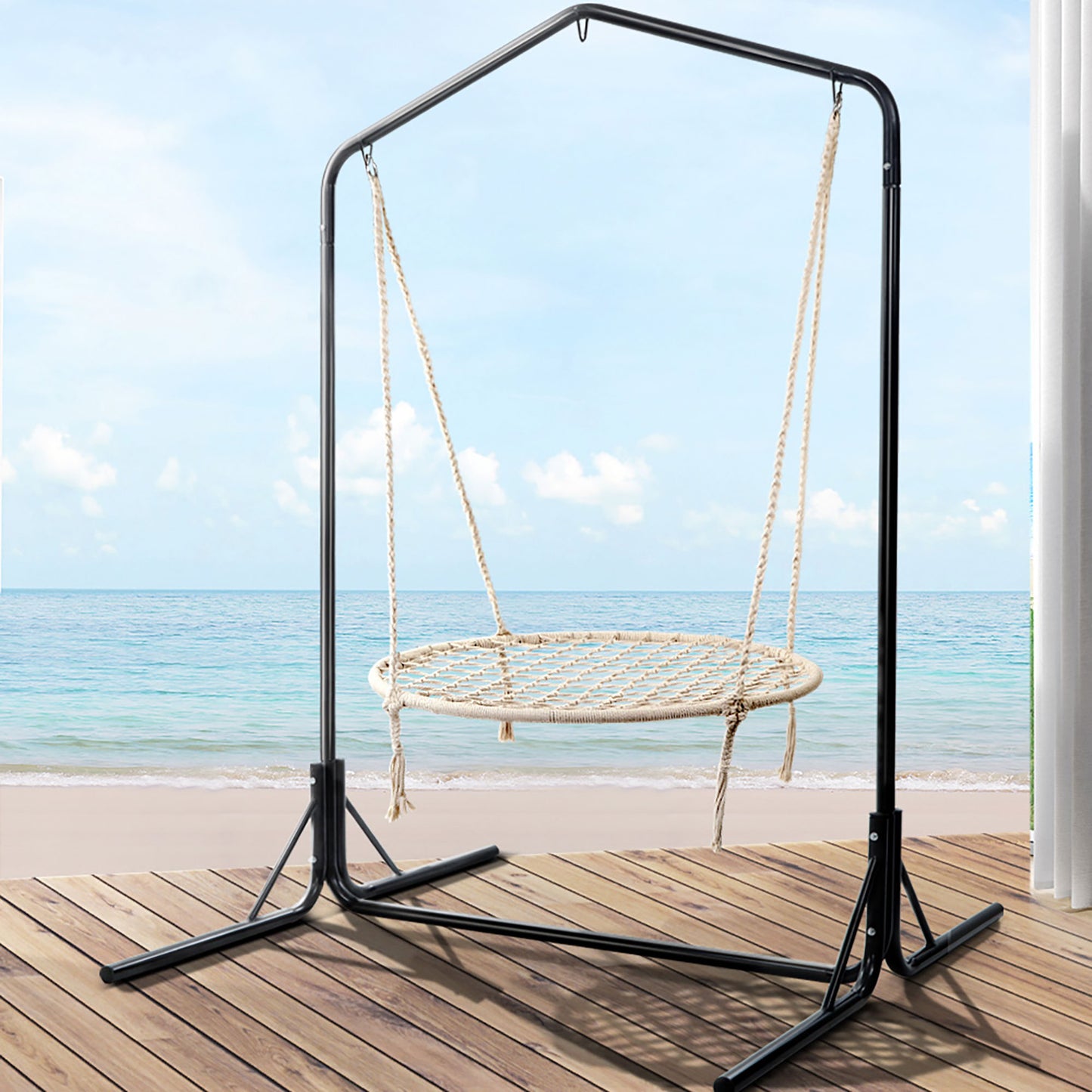 Kids Outdoor Nest Spider Web Swing Hammock Chair with Stand - Garden 100cm