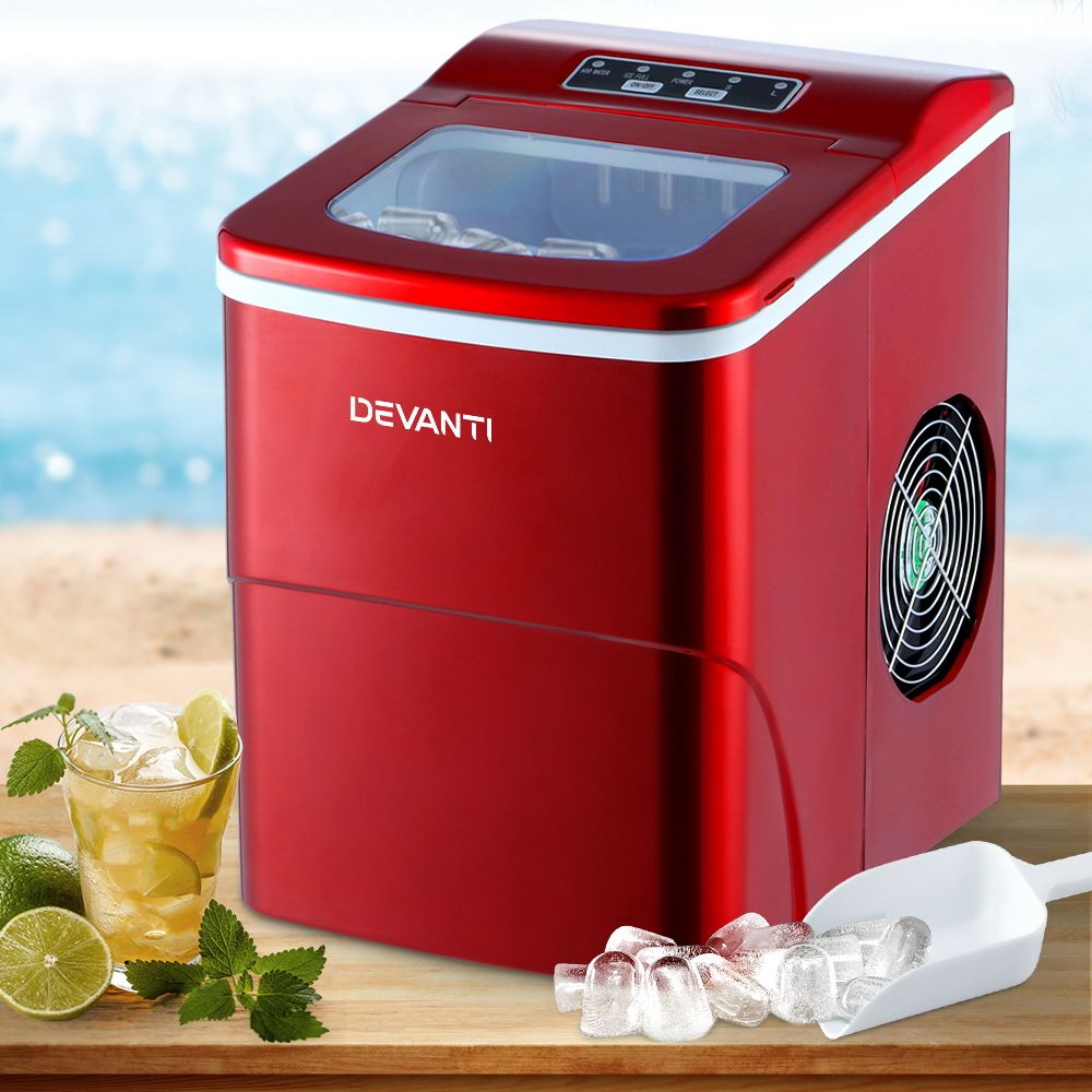 Portable Ice Cube Maker Machine 2L Home Bar Benchtop Easy Quick - Red