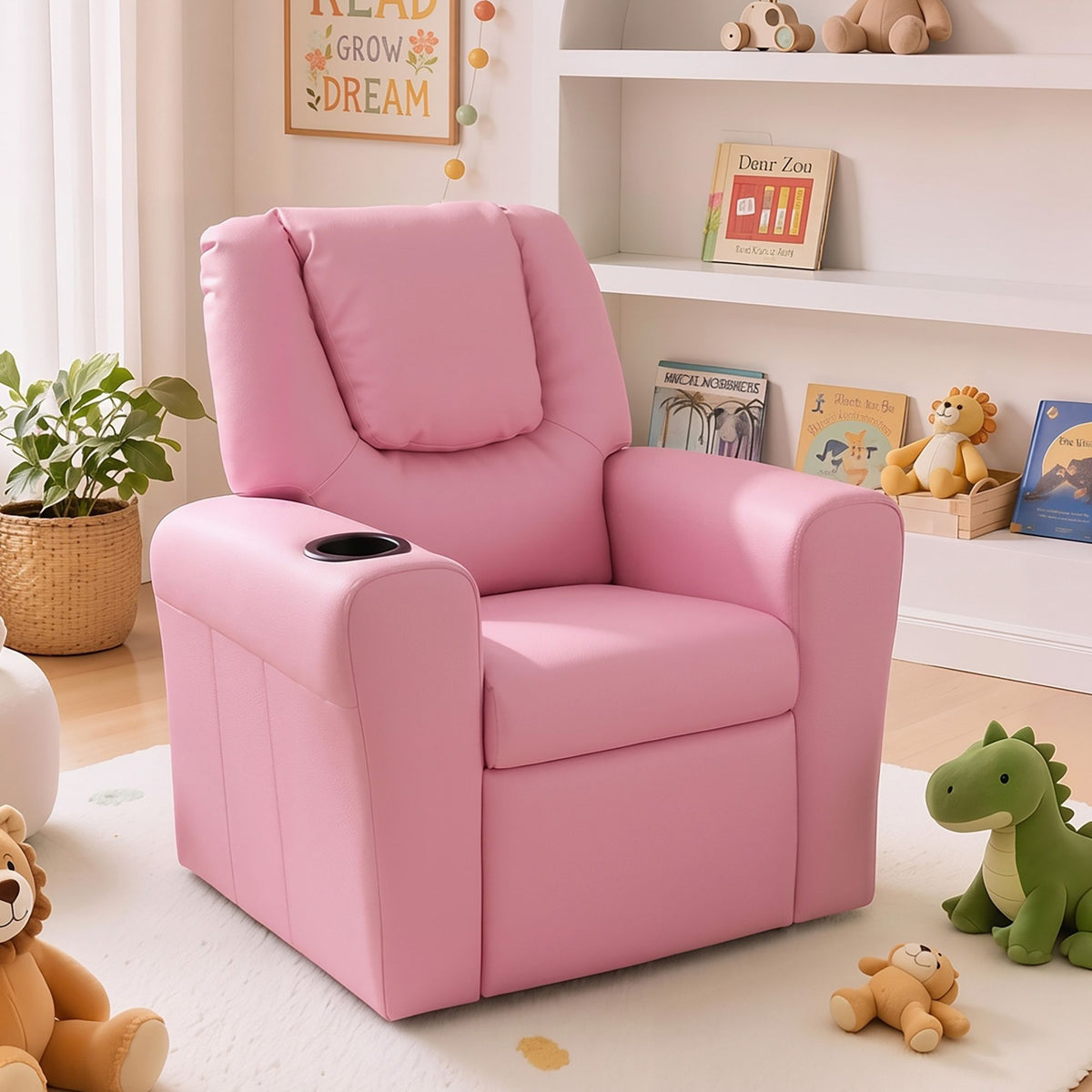 Kids Recliner Chair PU Leather Sofa Lounge Couch - Pink