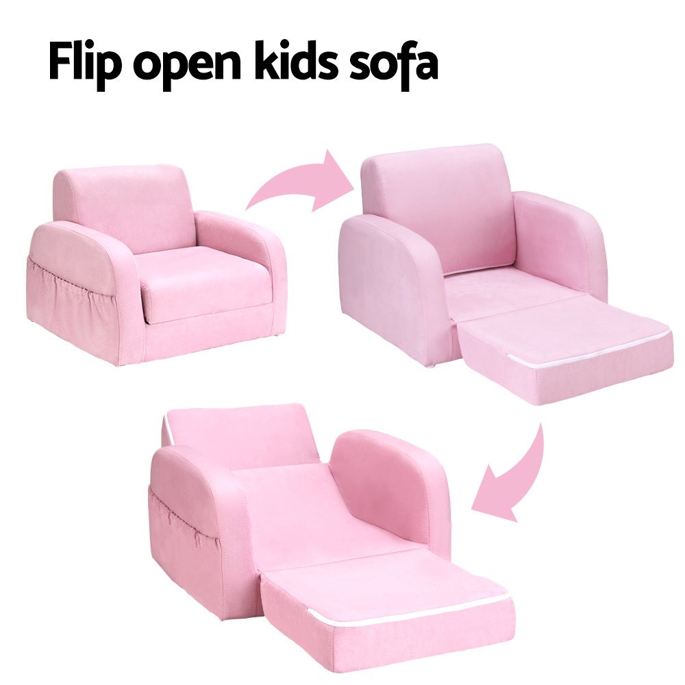 Keezi Kids Sofa 1 Seater Children Flip Open Couch Lounger Armchair Soft Pink