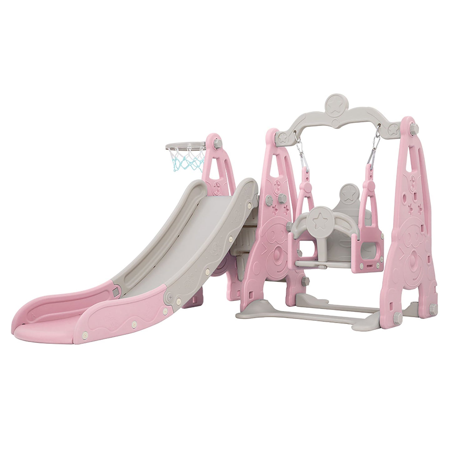 Kids Slide 170cm Extra Long with Swing and Basketball Hoop PlaySet - Pink