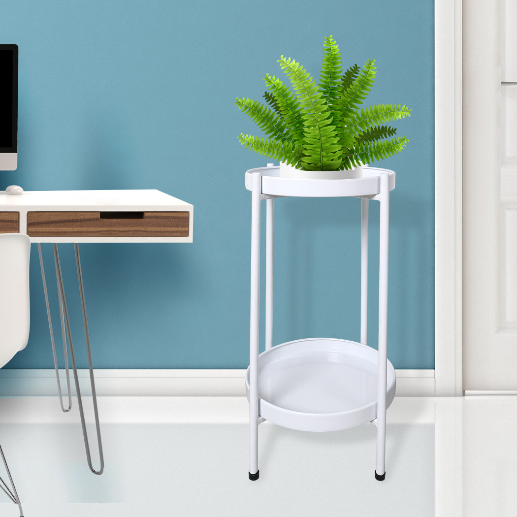 Levede 2 Tiers Plant Stand Metal Flower White Medium