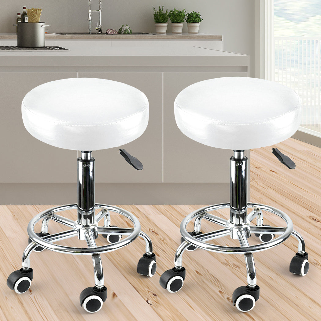2x Levede Swivel Salon Barstool Hairdressing White