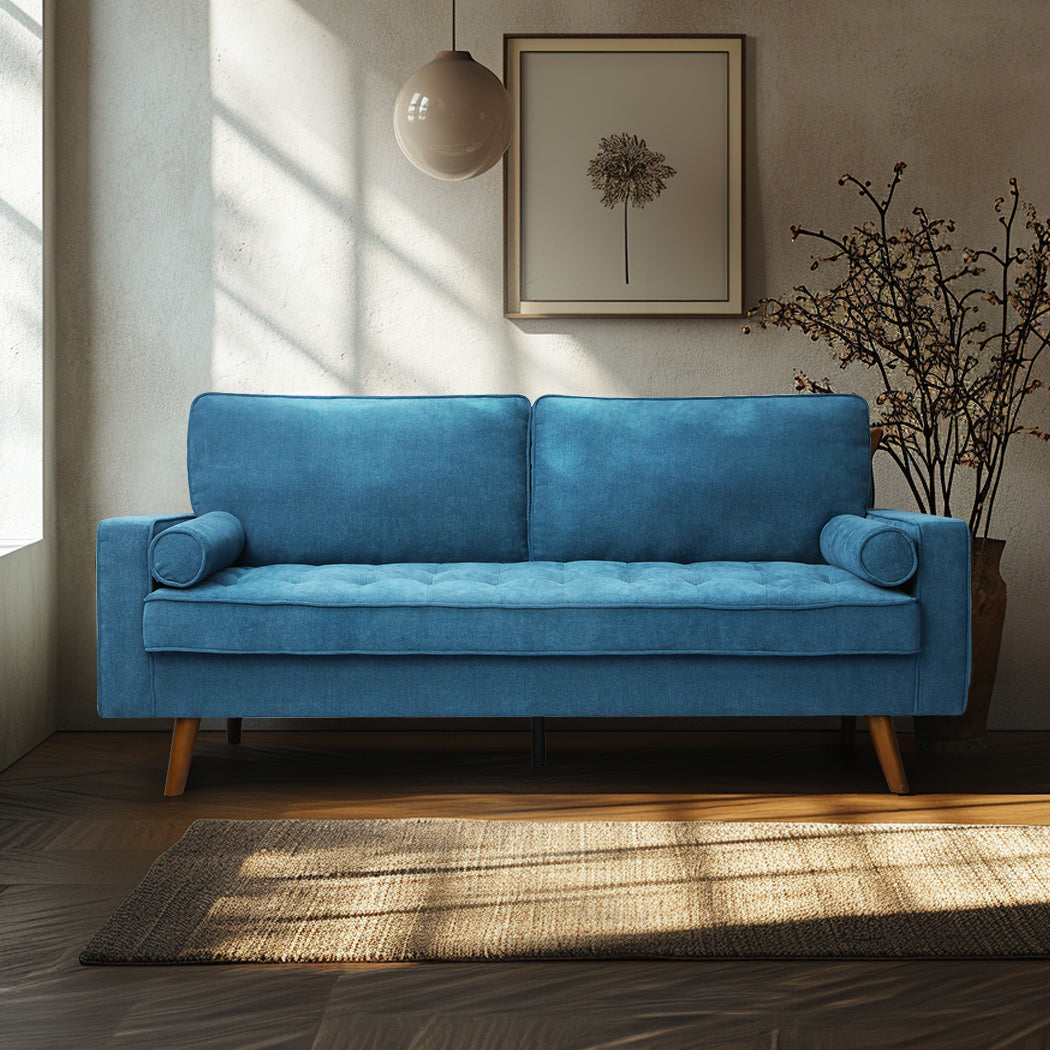 Levede Fabric Sofa Armchair 3 Seater Couch Blue 191cm Wide