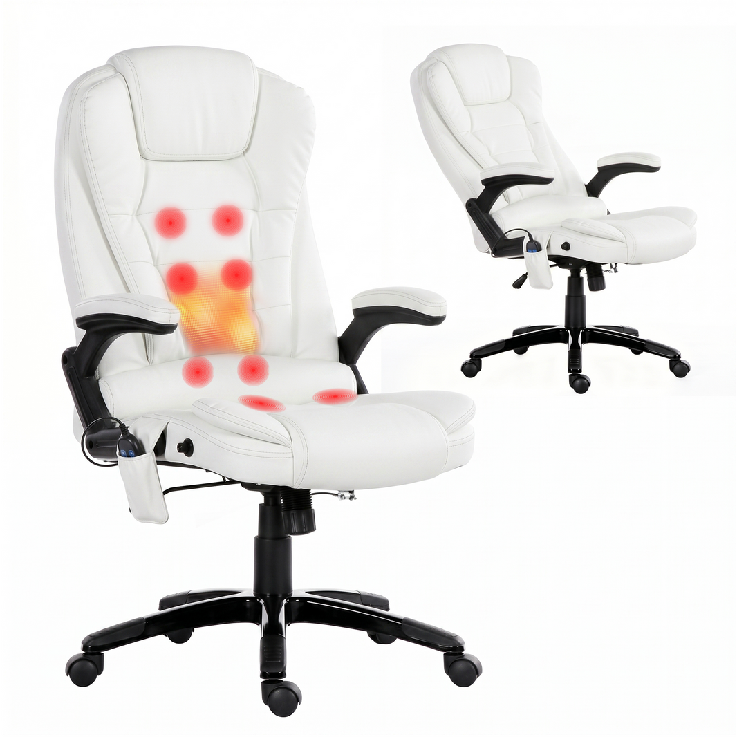 Reclining Massage Chair 8-Point PU Leather, White