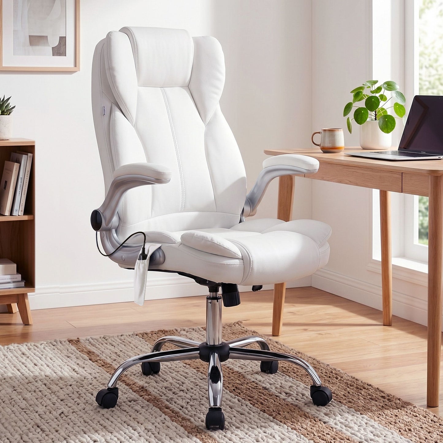 PU Leather Massage Office Chair 8-Point - White