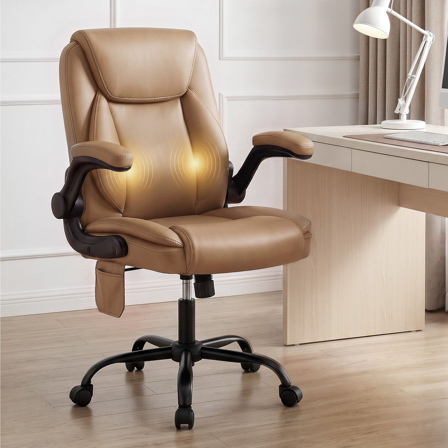 Massage Office Chair 2 Point Leather Mid Back - Espresso