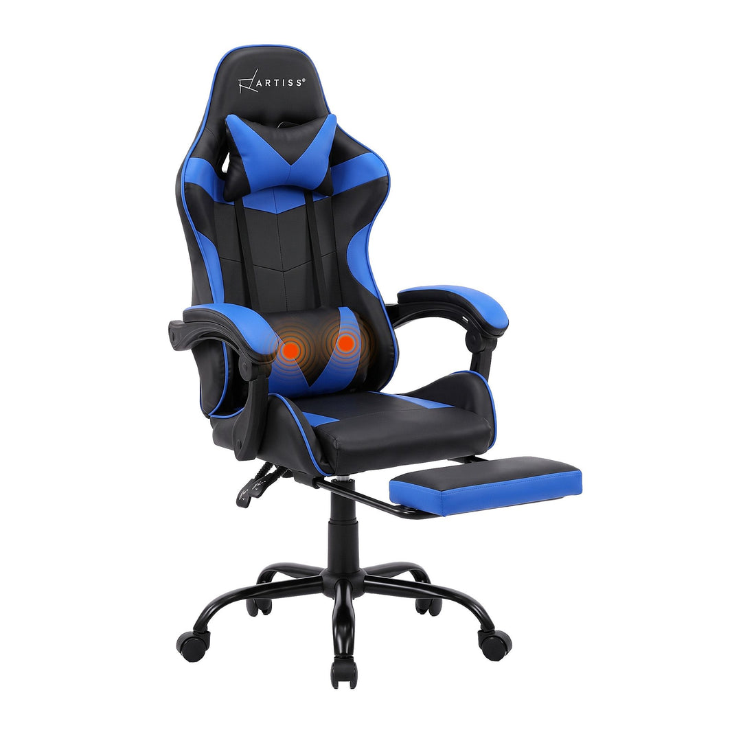 Gaming Office Chair with Footrest 2-Point Massage - Blue
