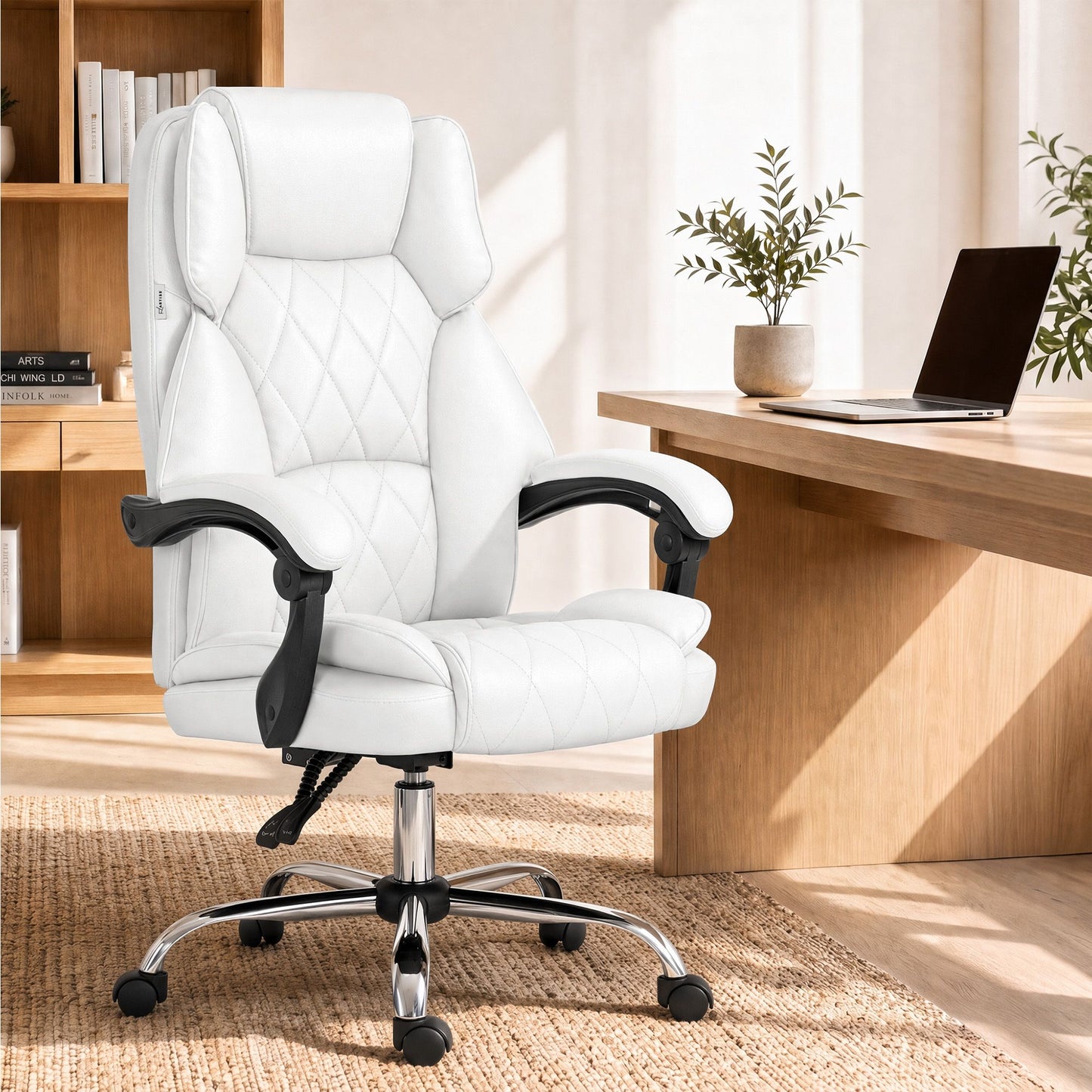 Executive Office Chair Leather Recliner - White