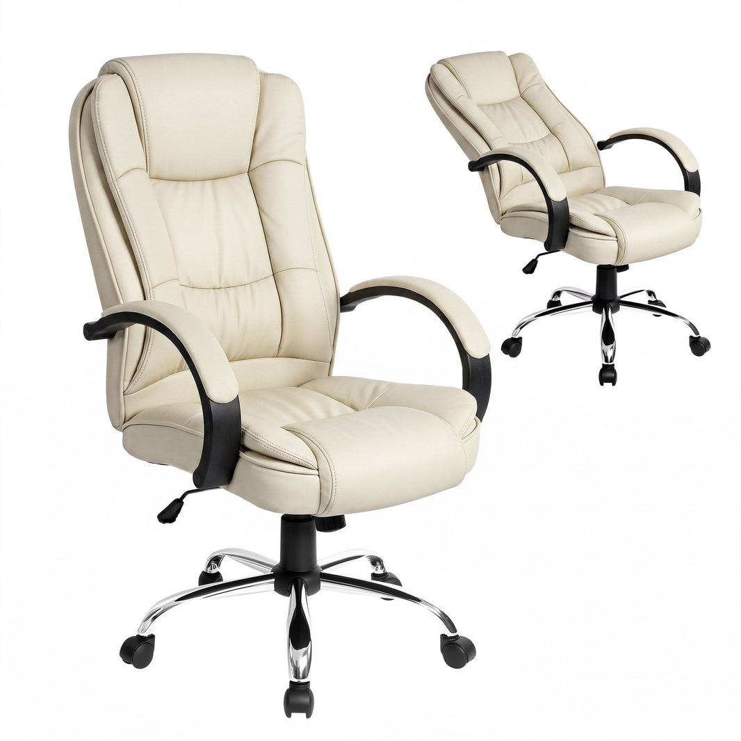 Gaming Office Chair Executive Computer Chairs PU Leather Seat - Beige