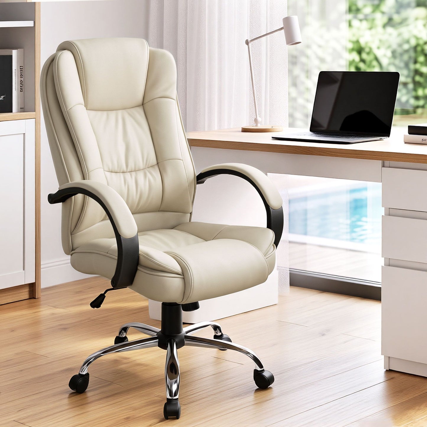 Gaming Office Chair Executive Computer Chairs PU Leather Seat - Beige