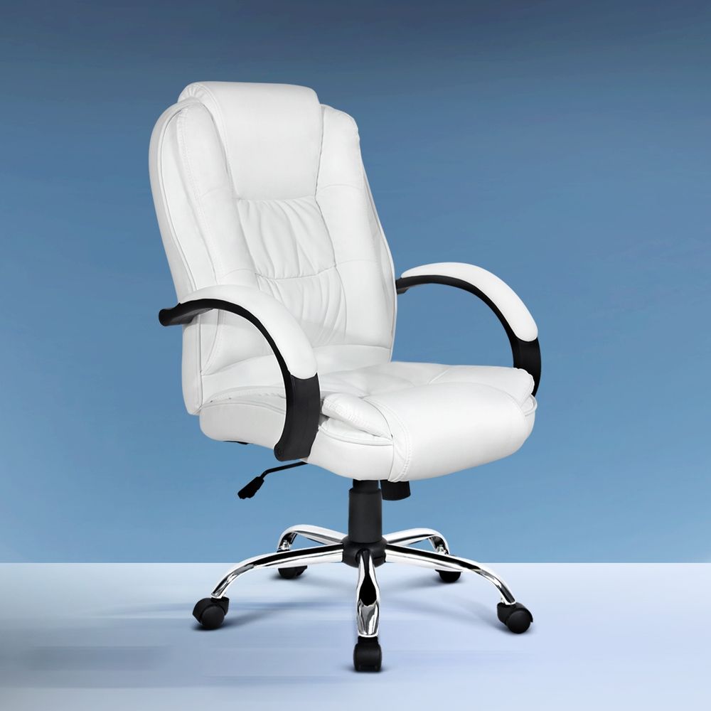 Office Gaming Chair Computer Executive PU Leather Seating - White