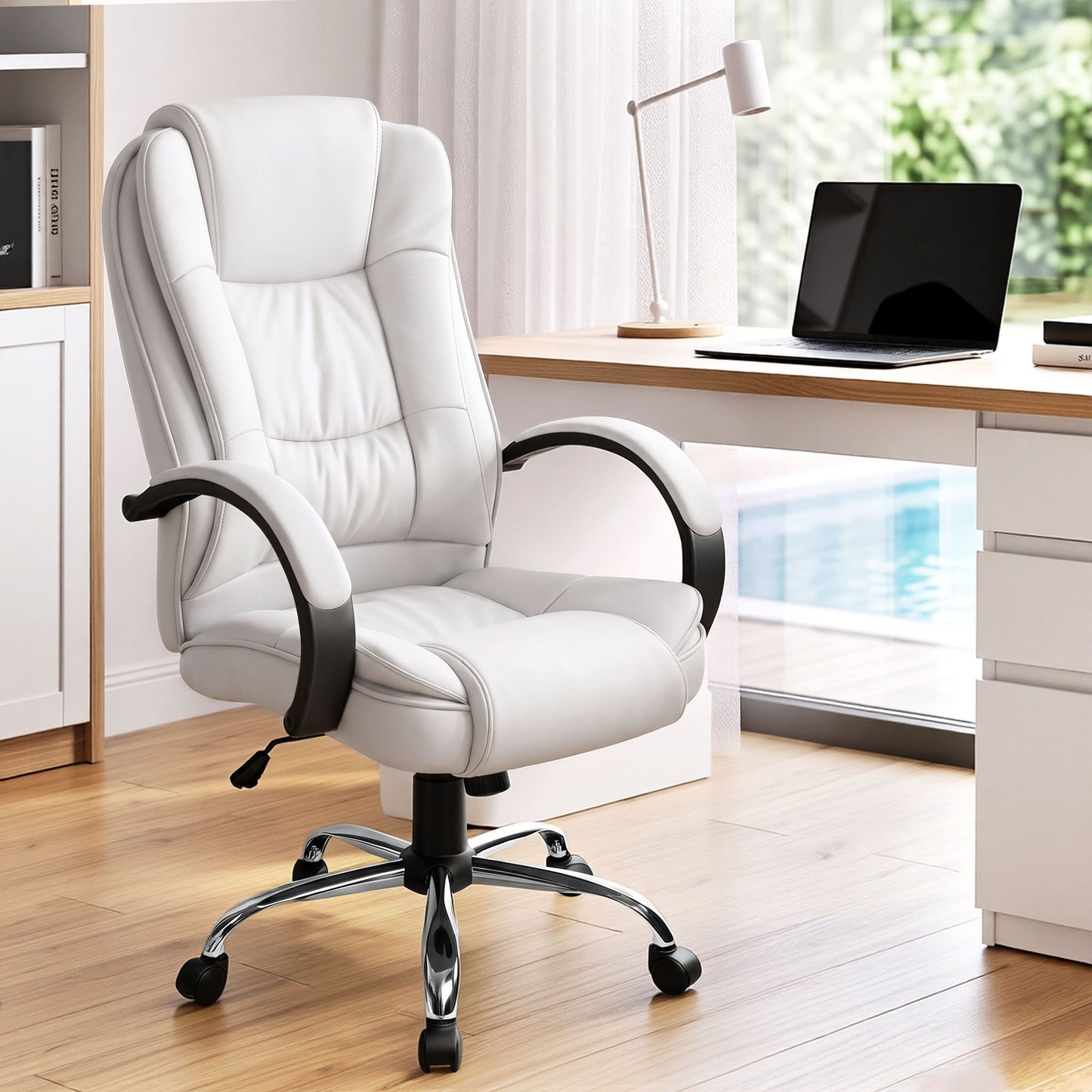 Office Gaming Chair Computer Executive PU Leather Seating - White