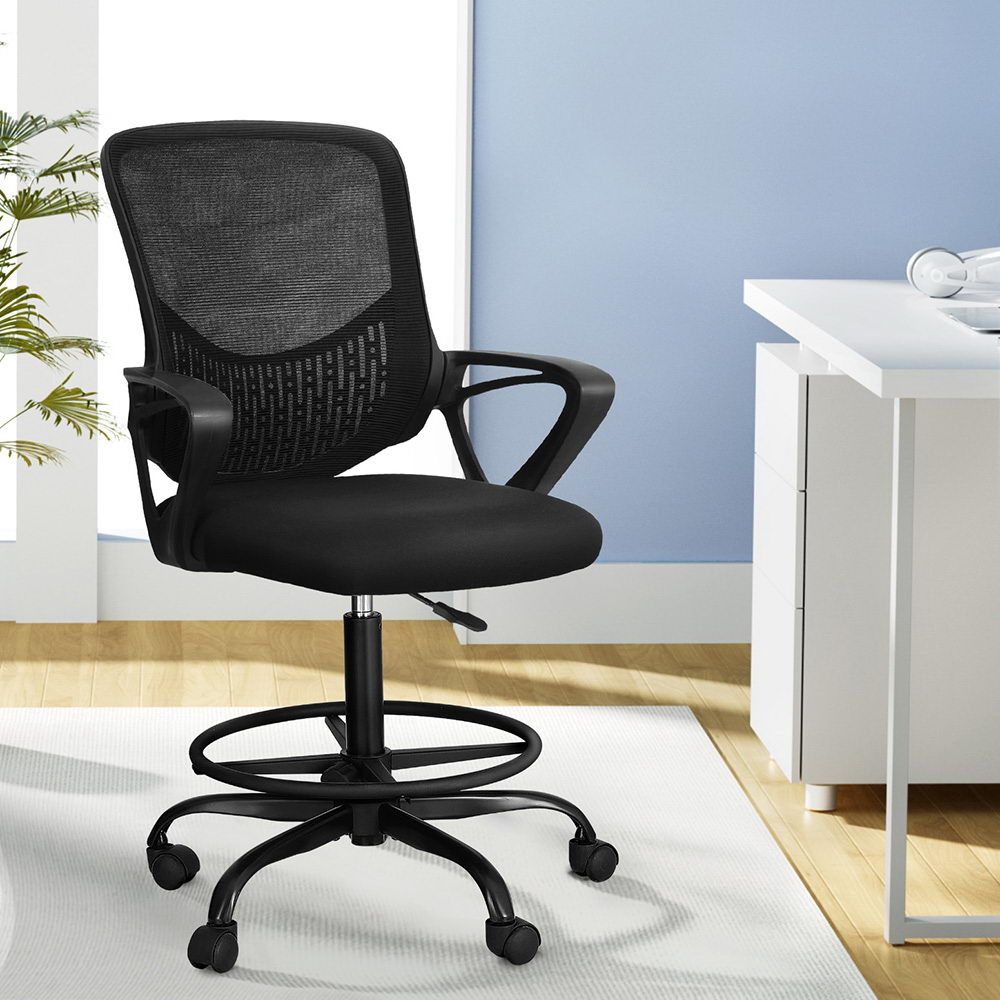 Office Chair Drafting Stool Computer Standing Desk Mesh - Black