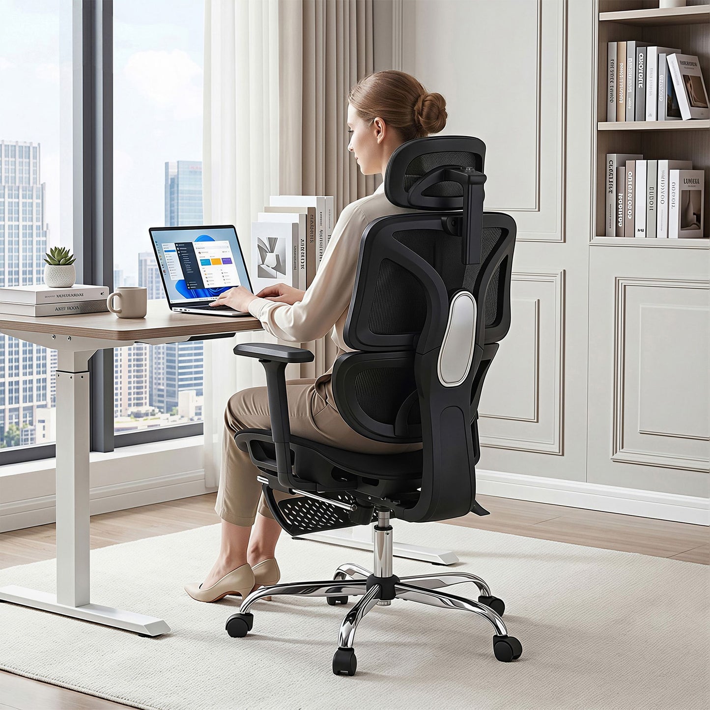 Ergonomic Office Chair with Footrest - Black