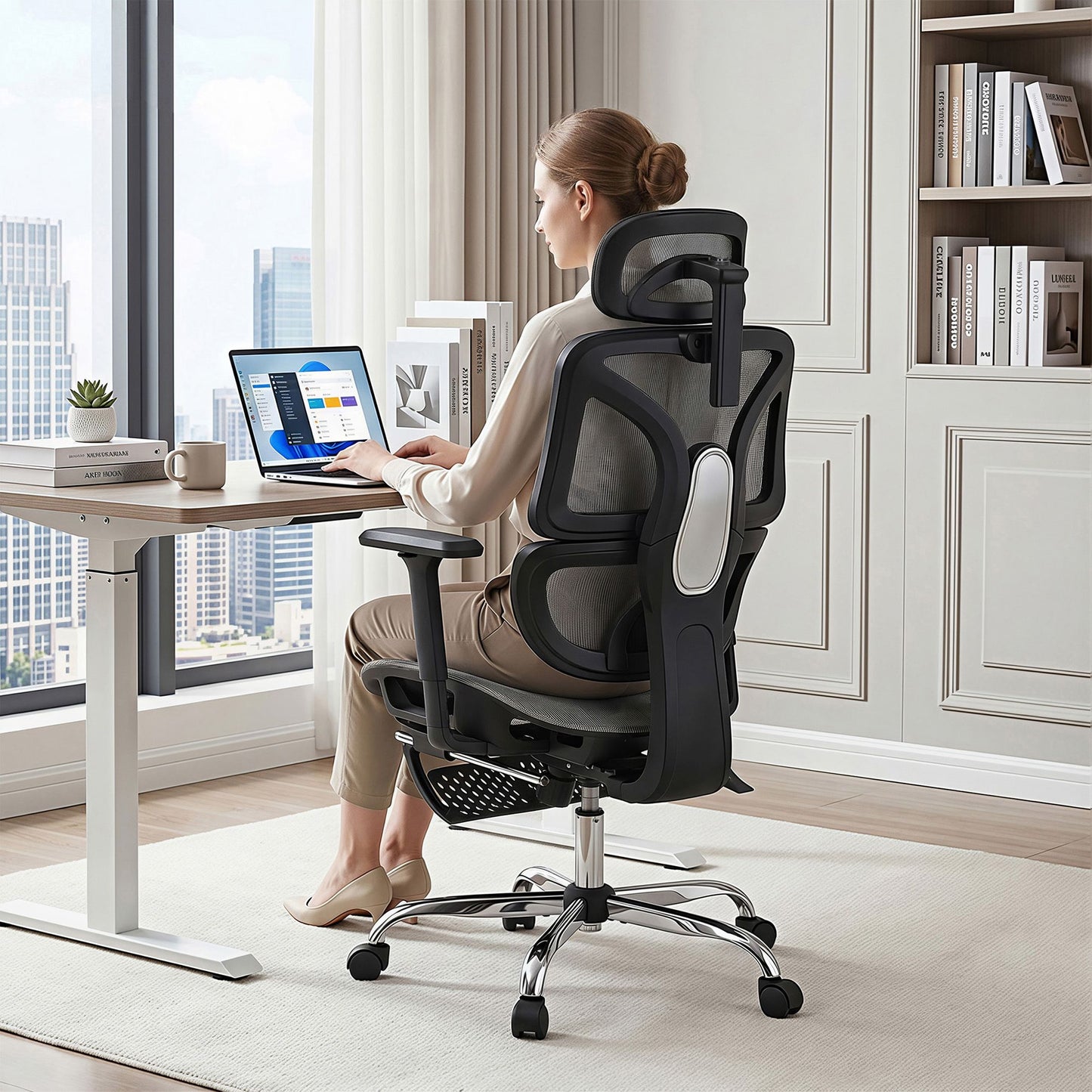 Ergonomic Office Chair with Footrest - Grey